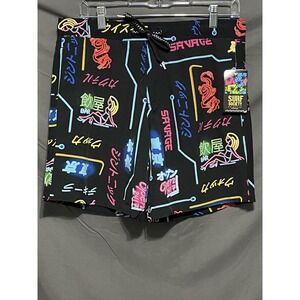 SURF SOCIETY Shorts Men Medium Neon Swim Shorts Printed Beach Pool NWT MSRP $52